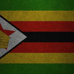 Download wallpapers Flag of Zimbabwe, 4K, leather texture, Africa