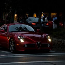 Alfa Romeo Cars : Alfa Romeo 8c Red Color In Night Headlights On 4k