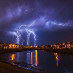 landscape lightning house reflection water storm oklahoma