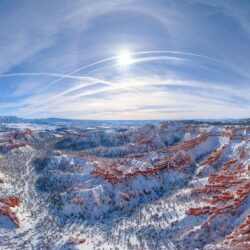 Sun Halo Over Bryce Canyon. Aerial panoramic view towards Sunset
