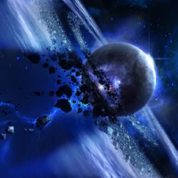 asteroids, planets, stars, outer space, blue :: Wallpapers
