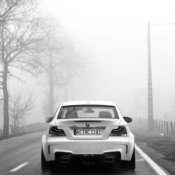 black and white, cars, roads, monochrome, BMW 1 series M Coupe, BMW