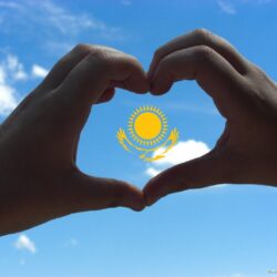 kazakhstan sky sun heart eagle hands flag himself made = HD wallpapers