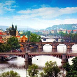 113344 Color wallpapers: Prague River Buildings City Moldova Czech
