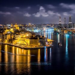 Malta Houses Rivers Marinas Night Street lights Cospicua Cities