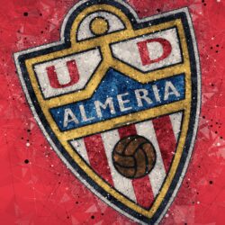 Download wallpapers UD Almeria, 4k, geometric art, logo, red