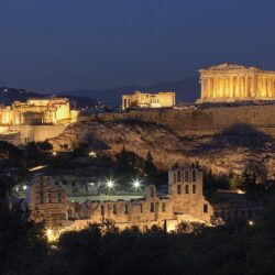Mountains cityscapes night Greece historic Athens Acropolis