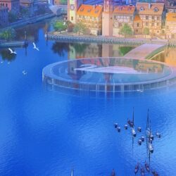 Download Anime Landscape, Buildings, Water, Reflection