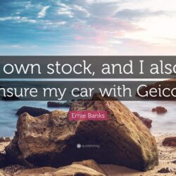 Ernie Banks Quote: “I own stock, and I also insure my car with Geico
