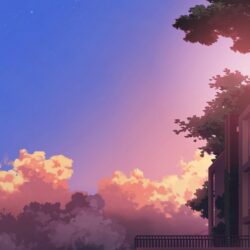 Download Anime Landscape, Building, Sunset, Clouds, Scenic