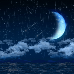 Seamless 3d animation of night sky with clouds and falling star
