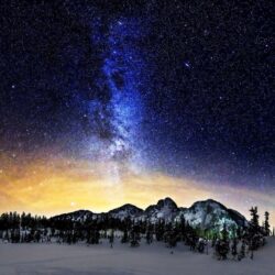 Milky Way above the snowy mountains wallpapers #