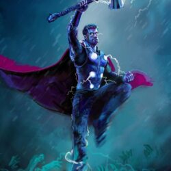Download wallpapers thor, thunder storm, artwork, iphone 7