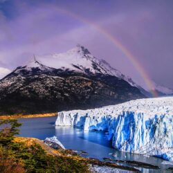 ice, clouds, Perito Moreno, rainbow, beautiful, forest, snowy peaks