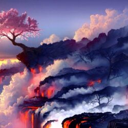 Cherry blossoms and lava : wallpapers