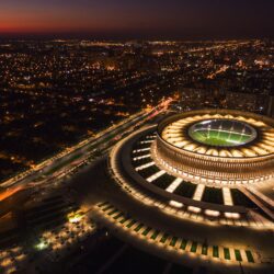 Download wallpapers Krasnodar Stadium, evening, city panorama