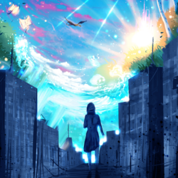 Download Anime Girl, Walking, Scenic, Sky Wallpapers
