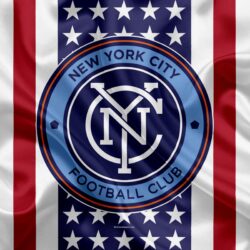 Download wallpapers New York City FC, 4k, logo, silk texture