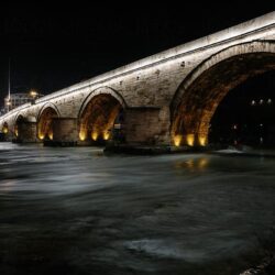 Night Shot Of The Stone Bridge In Skopje, Macedonia