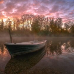 Rowing Boat On A Misty Lake 4K UltraHD Wallpapers
