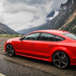Download Wallpapers Audi, Rs7, Red, Side view, Mountain