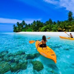 Canoe On Blue Lagoon In Maldives HD desktop wallpapers : Widescreen