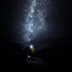 Download wallpapers starry sky, man, loneliness, lonely