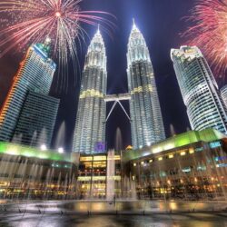 Image Kuala Lumpur Malaysia Fireworks Fountains HDRI Night