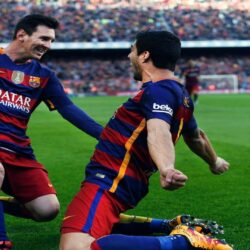 Barcelona Luis Suarez And Lionel Messi Goal Celebration Wallpapers