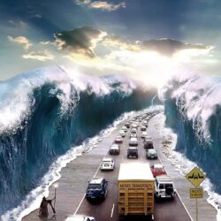 Tsunami Hitting the Highway Wallpapers and Stock Photo