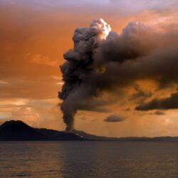 volcano, Landscape, Clouds, Sunset, Sea, Eruption Wallpapers HD