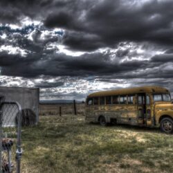 Photography of school bus near fence HD wallpapers
