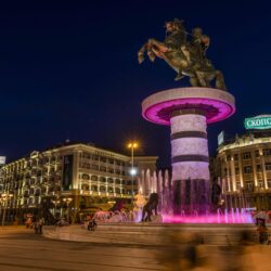 Macedonia Square Fountain And Monument Of Alexander Of Macedonia In