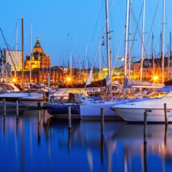 Wallpapers Night city, port, yachts, Finland, Helsinki, harbor, river