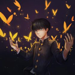 Wallpapers butterfly, anime, art, guy, Mob Psycho 100, Kageyama