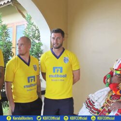 Andrew Barisic, Iain Hume and Jamie McAllister with a Kathakali