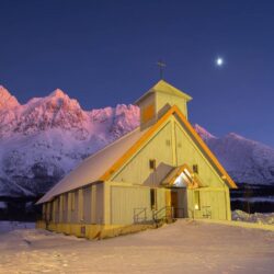 Wallpapers winter, night, Norway, Church, Norway, Troms County