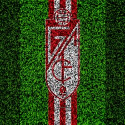 Download wallpapers Granada CF, logo, 4k, football lawn, Spanish