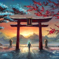 Human, Person, Torii, Gate, Painting resized by Ze Robot