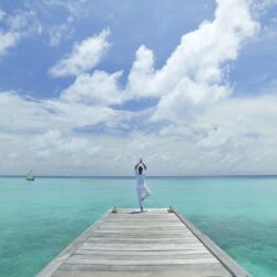 Wallpapers Yoga, beach, sea, blu, sky, Sport