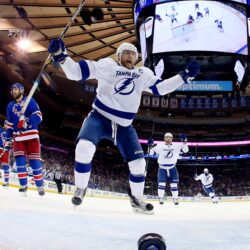 Steven Stamkos celebrates his goal at Madison Square Garden : hockey