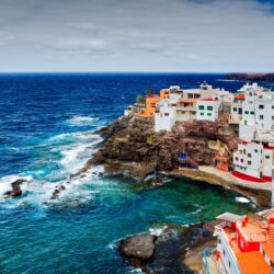 Wallpapers Spain, Canary Islands, ocean, rocks, cliffs, coast, houses