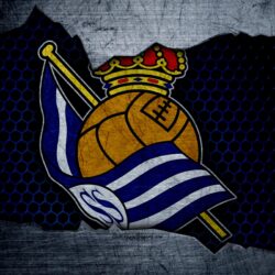 Download wallpapers Real Sociedad, 4k, La Liga, football, emblem
