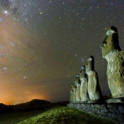 easter island chile starry night statue moai stone monuments nature