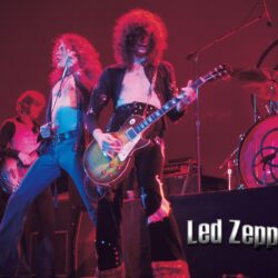 Led Zep in concert on stage. Page and Plant