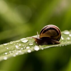 Snails Drops Grass Animals Closeup