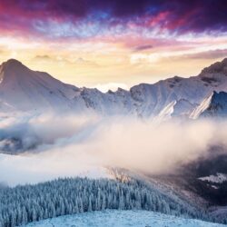 Wallpapers Landscape, Mountains, Winter, Forest, Clouds, Microsoft