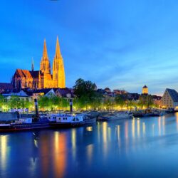 Picture Bavaria Germany Regensburg Night Rivers Cities