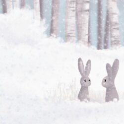 Download wallpapers hares, forest, snow, winter