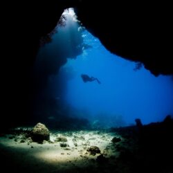 Scuba diving diver ocean sea underwater cave wallpapers